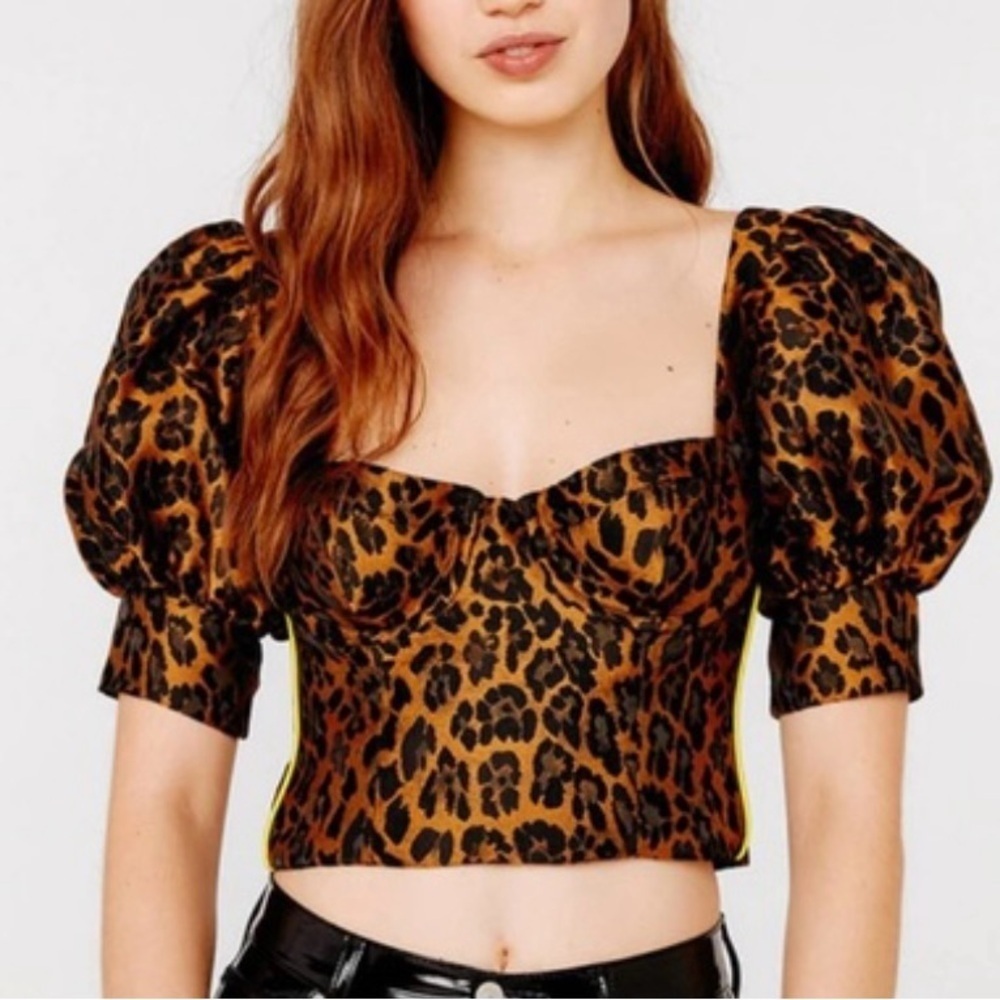 Lovers + Friends Leopard Print Puff Sleeve Blouse